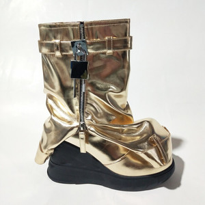 Nouvelles Bottes Plateformes Femme Automne 2025 à Bout Rond Mi-Mollet Argent Or à Semelle Épaisse pour Jambes de Pantalon - Product Image 4
