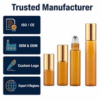 Flacon roll-on en verre ambré anti-UV, flacon à bille en verre rechargeable pour échantillons d'huiles essentielles sérigraphiés, 1ml 2ml 3ml 5ml