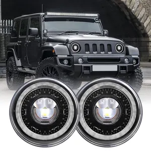 Accesorios para automóviles Faro LED de 7 pulgadas Ámbar Blanco Angel Eyes DOT Aprobado por el E-MARK Hi/lo Beam DRL lámpara Halo para Jeep JK TJ