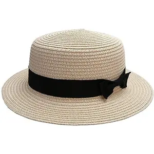 Phụ nữ mùa hè rơm mũ cho phụ nữ bãi biển Sun Mũ với vành đồng bằng tùy chỉnh sọc biểu tượng tùy chỉnh