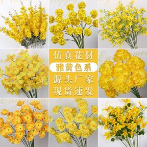 ดอกไม้ประดิษฐ์สีเหลือง ก้านเดี่ยว รูปทรงเกลียว ทำจากพลาสติก PU ผ้าไหม สำหรับตกแต่งเพดานงานแต่งงาน วัสดุจัดดอกไม้ - Product Image 3