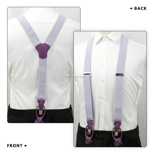 <span class=keywords><strong>Tirantes</strong></span> de Cuero Morado Dividido Hechos a Medida, Color Sólido, Tipo Y, con Tres Clips, para Ropa de Moda Masculina - Product Image 2