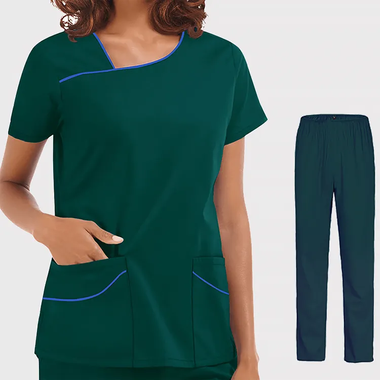최신 디자인 여성의 세련된 의료 여성 간호 유니폼 스크럽 유니폼 도매 세트