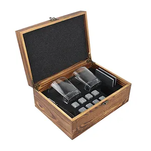 Bán Chạy Nhất Whiskey Ice Cube Đá Lạnh Hộp Gỗ Và Nhung Pouch Granite Whiskey Đá Làm Mát Bộ