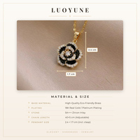Collier Pendentif Sculptural Élégant en Laiton Plaqué Or 18K LUOYUNE avec Émail Rose Noir et Zircon 5A pour Vente en Gros ODM