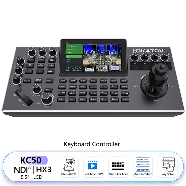 PTZ Camera Controller Keyboard 4D Joystick 5.5inch LCD NDI for Church Recording Advanced PTZ Controller Factory Direct