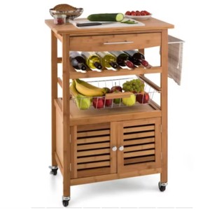 Modern Mobile Wheel Bamboo Storage Cabinet with <strong>Spice</strong> Storage Standing Type Kitchen Trolley <strong>Cart</strong> with Baskets - Product Image 4