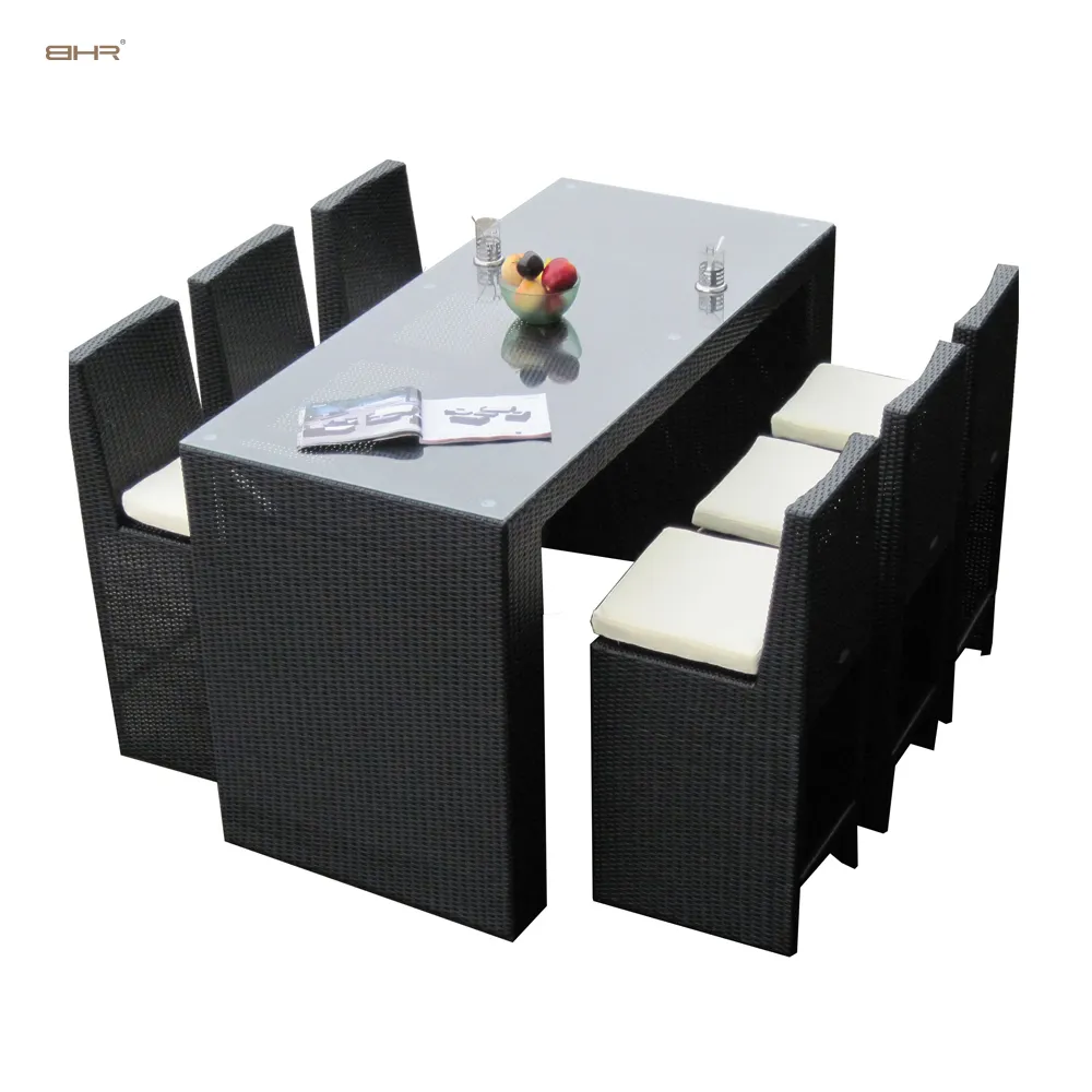 Bhr mobiliário rattan jantar bar conjunto exterior vintage bar mesa barstool exterior