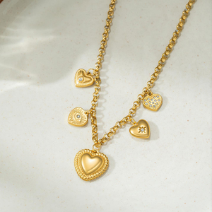 Collar <span class=keywords><strong>de</strong></span> Acero Inoxidable con Múltiples Corazones y Ojo <span class=keywords><strong>de</strong></span> Diablo, Estrella y Corazón con Pavé <span class=keywords><strong>de</strong></span> Circonitas, Chapado en Oro <span class=keywords><strong>de</strong></span> 18K, Joyería Nupcial Inalterable - Product Image 4