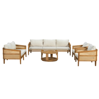 [Stock US] Ensemble de mobilier de patio en bois d'acacia 5 pièces, 5 places - Canapé, 2 fauteuils + une table basse, expédition domestique aux États-Unis, MOQ 1