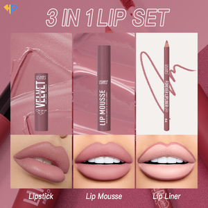 Lápiz Labial Líquido Mate <span class=keywords><strong>de</strong></span> Larga Duración a Prueba <span class=keywords><strong>de</strong></span> Agua <span class=keywords><strong>de</strong></span> Alta Calidad <span class=keywords><strong>de</strong></span> Marca Privada al por Mayor con Delineador <span class=keywords><strong>de</strong></span> Labios, Kit <span class=keywords><strong>de</strong></span> Labios 3 en 1 - Product Image 3