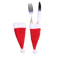 Décorations de Noël, mini chapeau de Noël, housse en tissu polaire pour couteau et fourchette, modèle D4, emballage en sac OPP