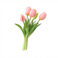 Bouquet de 5 tulipes artificielles à tige courte, décoration d'intérieur, accessoires photo de mariage, fleurs artificielles en plastique souple, style naturel