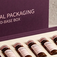 Boîte rigide personnalisée avec couvercle et base en prunier pour flacons de peptides, 6 flacons, avec logo estampé à chaud sur éponge, papier spécial, soins personnels
