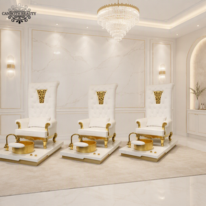 Fauteuil de pédicure sans tuyauterie <span class=keywords><strong>avec</strong></span> dossier haut doré, fonction bain à jets magnétiques, siège et dossier réglables, pour salon et <span class=keywords><strong>spa</strong></span>, modèle CB-FP007 - Product Image 2