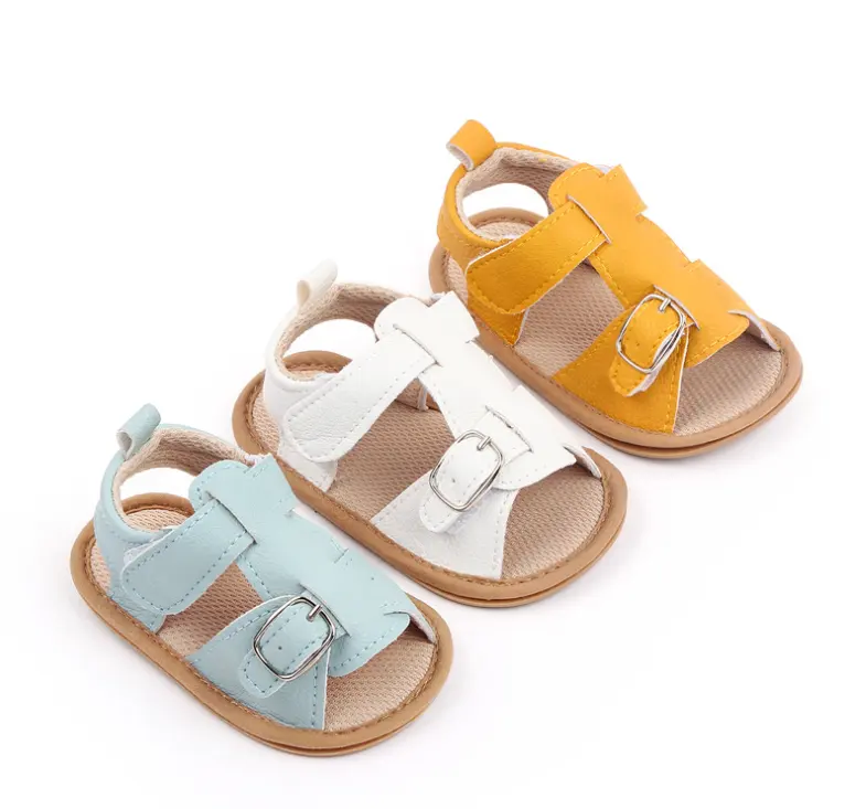 Sandalias hechas a mano con hebilla para bebé niña, sandalias de verano para recién nacido, color sólido