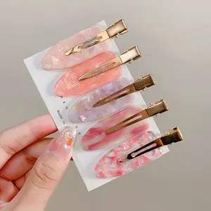 Jiamu New Design Pink Series Acetate No Crease Hair Clip Acrylic Duckbill No Bend Hair Clips For Women Girls Sweet Wholesale