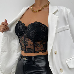 Top da donna <span class=keywords><strong>senza</strong></span> <span class=keywords><strong>spalline</strong></span> gilet con maglia bella biancheria <span class=keywords><strong>intima</strong></span> sul retro del reggiseno in pizzo <span class=keywords><strong>canottiera</strong></span> ricamata sul petto avvolto - Product Image 2