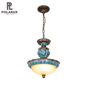 Lampe suspendue Tiffany Vintage pour îlot de cuisine en verre teinté bois métal artisanal Décoration artistique Lampe suspendue en verre teinté Tiffany - Product Image 1
