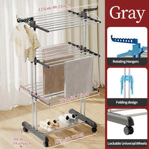 Multifunctionalmetal quần áo khô giá Khăn giá di chuyển mạnh mẽ mạ kẽm sắt chống gỉ có thể gập lại làm khô giá cho ban công - Product Image 6