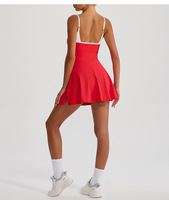 Gaun Tank Top Scoop Neck dengan Tali Belakang, Warna Senada, Bernapas, Menyerap Keringat, Ramah Lingkungan, Cepat Kering, untuk Olahraga Musim Panas dan Tenis
