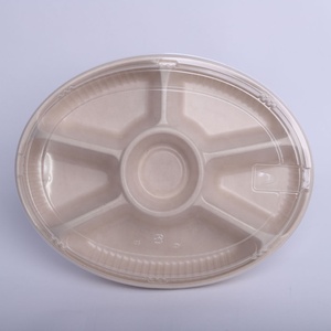 Assiettes et contenants jetables en bagasse en gros avec couvercle, plateau rond à 5 compartiments pour le camping et les plats à emporter - Product Image 2