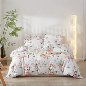 Juego de Ropa de <span class=keywords><strong>Cama</strong></span> Doble para Adultos, 200x200 cm, Funda de Edredón 65x65 cm, Fundas de Almohada con Cierre, Diseño Floral, Rosa, Gris, Blanco, Juego de Fundas de Edredón Suaves - Product Image 1