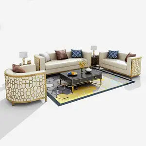 Sofá de escritório moderno em couro ou tecido com pernas em aço inoxidável dourado, sofá único luxuoso com estrutura em aço inoxidável moderno e dourado