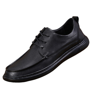 Chaussures habillées en cuir véritable pour hommes, à bout rond, à lacets, respirantes, pour le bureau, toutes saisons, noires unies, décontractées, pour le travail - Product Image 4