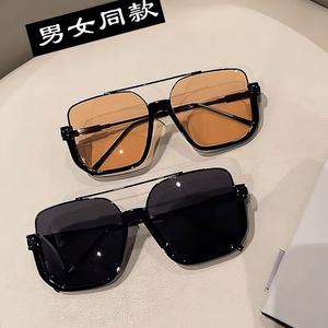 Новые женские солнцезащитные очки с крупной золотой оправой в стиле Ins, высококачественные, модные, с двойным мостом, для уличной съемки, вогнутой формы - Product Image 2