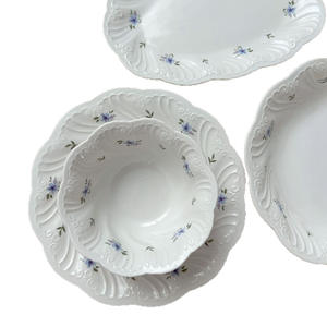 Nouvelle assiette à pâtes pour le petit-déjeuner, style rétro français, motif floral, assiette à dessert occidentale, motif végétal en relief, passe au micro-ondes, en céramique - Product Image 5