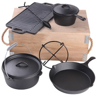 Peralatan Masak Camping Heavy-Duty Oven Belanda Besi Cor Pra-Bumbu dengan Tutup untuk Memasak di Perapian Camping