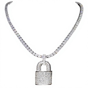 Collar con Colgante de Candado, Chapado en Plata, con Cadena de Cuerda y Moissanita, Joyería Hip Hop para Hombre y Mujer, Regalo de Aniversario - Product Image 3