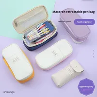 Étui à crayons personnalisé avec logo, grande capacité, couleur macaron assortie, toile extensible, transformable, boîte à papeterie simple
