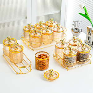 Bocaux de conservation alimentaire en plastique ambré avec couvercle en forme d'ours doré, forme cylindrique, ensemble de contenants hermétiques pour la cuisine, pour céréales et en-cas - Product Image 1