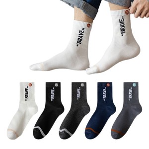 Men's Crew <b>Socks</b> Thickened Warm Sweat Absorbent Breathable Solid Color Alphanumeric Sports Mid Calf Daily Casual Wear - Product Image 1
