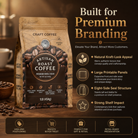 Sachet d'emballage pour grains de café personnalisé, de qualité alimentaire, à haute barrière, avec valve de dégazage unidirectionnelle, fond plat et fermeture éclair refermable