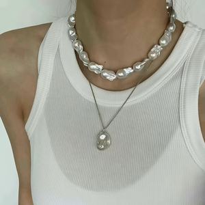 Collar de Perlas Barrocas Ultra Económico, Diseño de Cola de Pez con Partículas Grandes, Collares en Capas Exagerados y a la Moda - Product Image 1