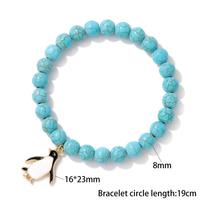 Bracelet artisanal en pierres naturelles avec breloque pingouin, pierre zèbre et turquoise bleue, simple, unisexe, cadeau, vente en gros