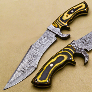 Magnifique couteau de chasse artisanal en acier Damas, idéal pour le camping en extérieur, cadeau de collection, 13 pouces, pointe tombante, Bowie, manche en bois - Product Image 1