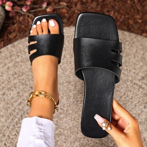 <b>Women</b> Summer Square Toe Cutout Slide Sandals Flat Open Toe Casual Outdoor Beach Ladies Slippers - Product Image 1