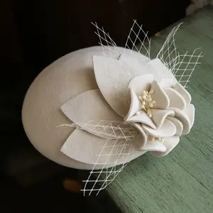 High Quality British Style Handmade Floral Wedding Hat Winter Vintage Fascinator Beret 100% Wool Felt Hat