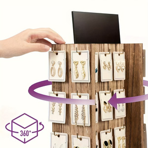 Wooden Earring And Necklace <b>Display</b> <b>Stand</b> Desktop Vertical <b>Rotating</b> Jewelry Organizer White Black Baked Finish 38x22 - Product Image 4