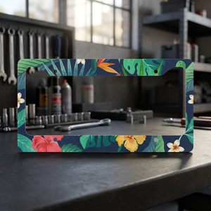 Marco de Matrícula de Plástico con Diseño Floral Tropical Moderno y Elegante, con Distancia entre Orificios de 175 mm, para Automóvil - Product Image 3