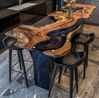 Ensemble de table console en bois massif élégant pour hôtel, salle à manger, restaurant, cuisine, bar avec panneau en bois et résine époxy 1 pièce