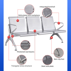 مقعد محطة سكة حديد 3 مقاعد للزوار العامين ، إطار معدني ، من من من من من من من من من من من من من من من من من أجل المنطقة العامة - Product Image 2