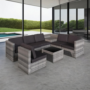 SF00003 Direct factory in Vietnam Modern <b>Sofa</b> 8Pcs Villa Patio <b>Rattan</b> Set <b>Outdoor</b> Furniture with black tempered glass - Product Image 6