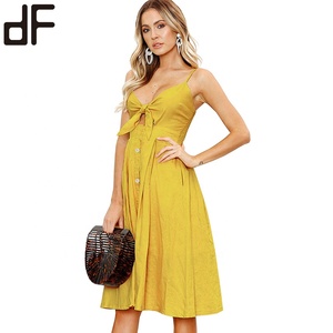 <span class=keywords><strong>Abito</strong></span> in <span class=keywords><strong>Jersey</strong></span> stile Vintage donna di alta qualità giallo Sexy cotone plissettato misto <span class=keywords><strong>Midi</strong></span> <span class=keywords><strong>abito</strong></span> da festa con cintura - Product Image 3