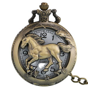 Antique Vintage Bronze Animal Horse Quartz Necklace with Hollow Pendant Chain <strong>Old</strong> <strong>Clock</strong> &amp; Pocket Watch Christmas Gift - Product Image 2