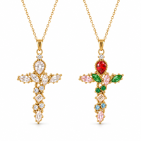 ARNAN Pendentif Croix Irrégulière en Laiton Plaqué Or 18K avec Zircon, Chaîne de Lèvre, Bijou Unique et Tendance, Accessoire de Mode Unisexe, Cadeau